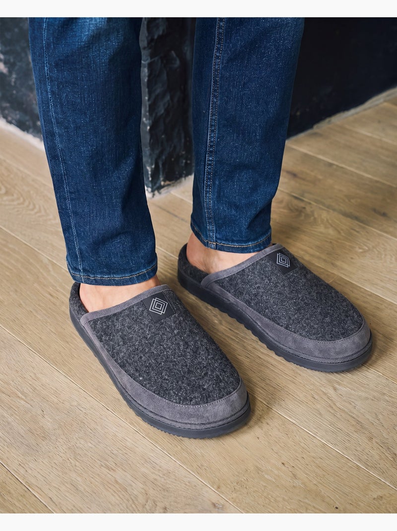 Chaussons mules polaire chauds, semelle confort crantée homme Gris - Kiabi