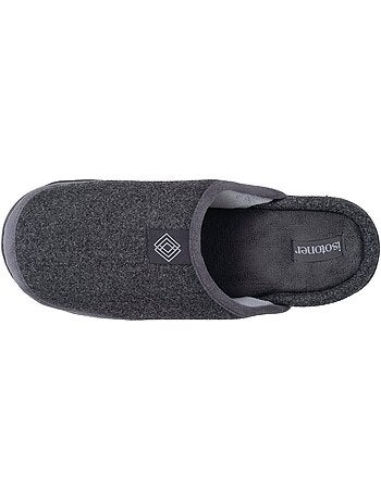 Chaussons mules velours chauds, semelle confort crantée homme isotoner