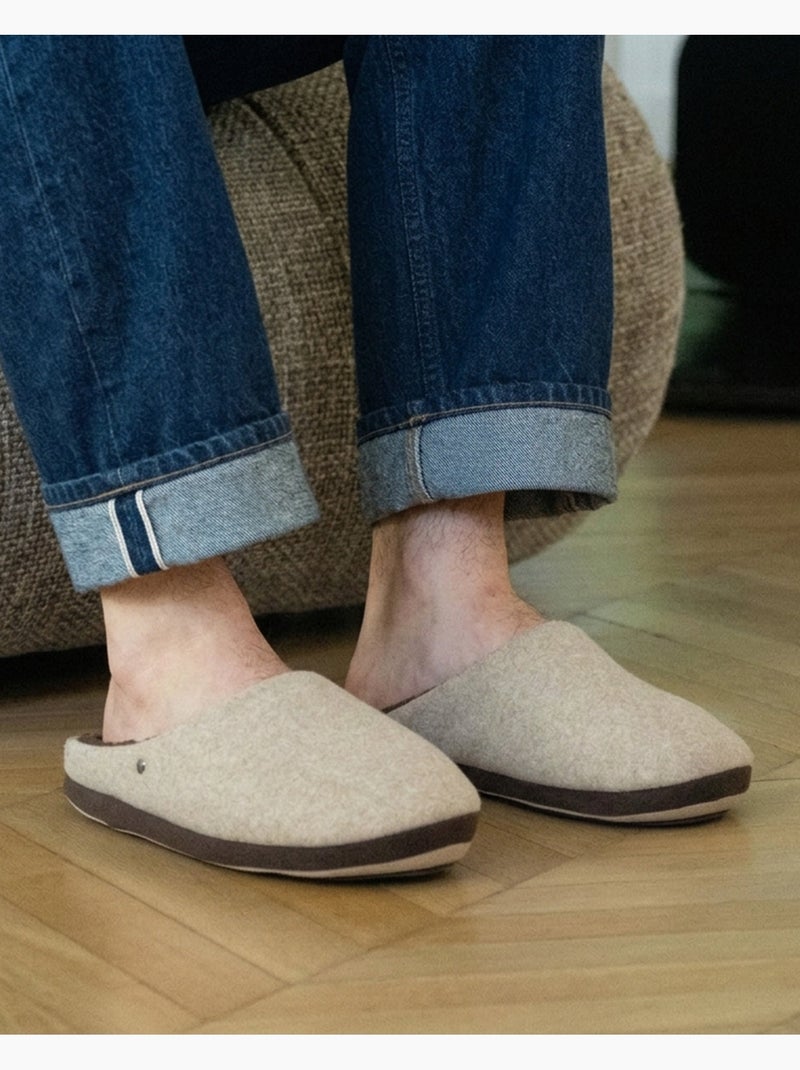 Chaussons mules polaire, chauds, semelle confort homme Beige - Kiabi