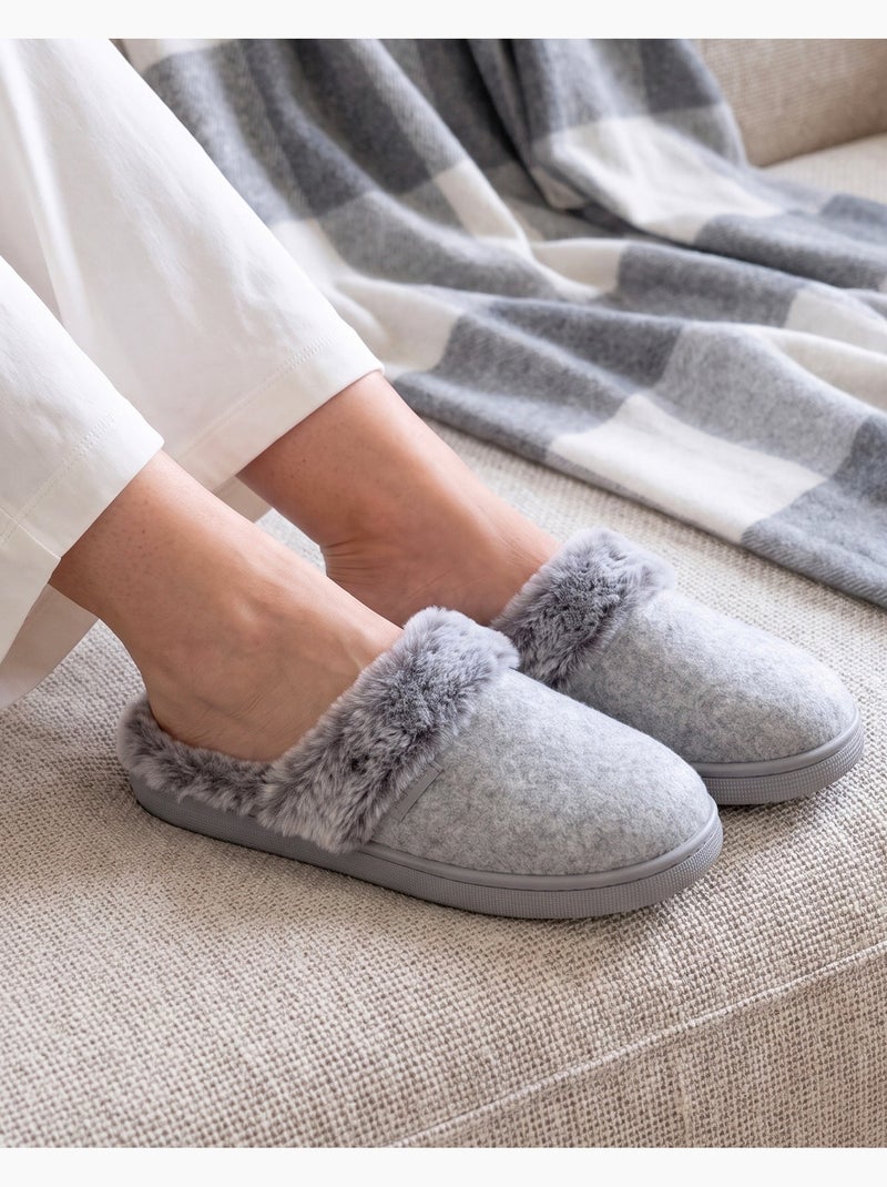 Chaussons mules polaire semelle bloup extra confort femme Gris chiné - Kiabi