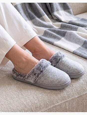 Chaussons mules microvelours semelle bloup extra confort femme isotoner
