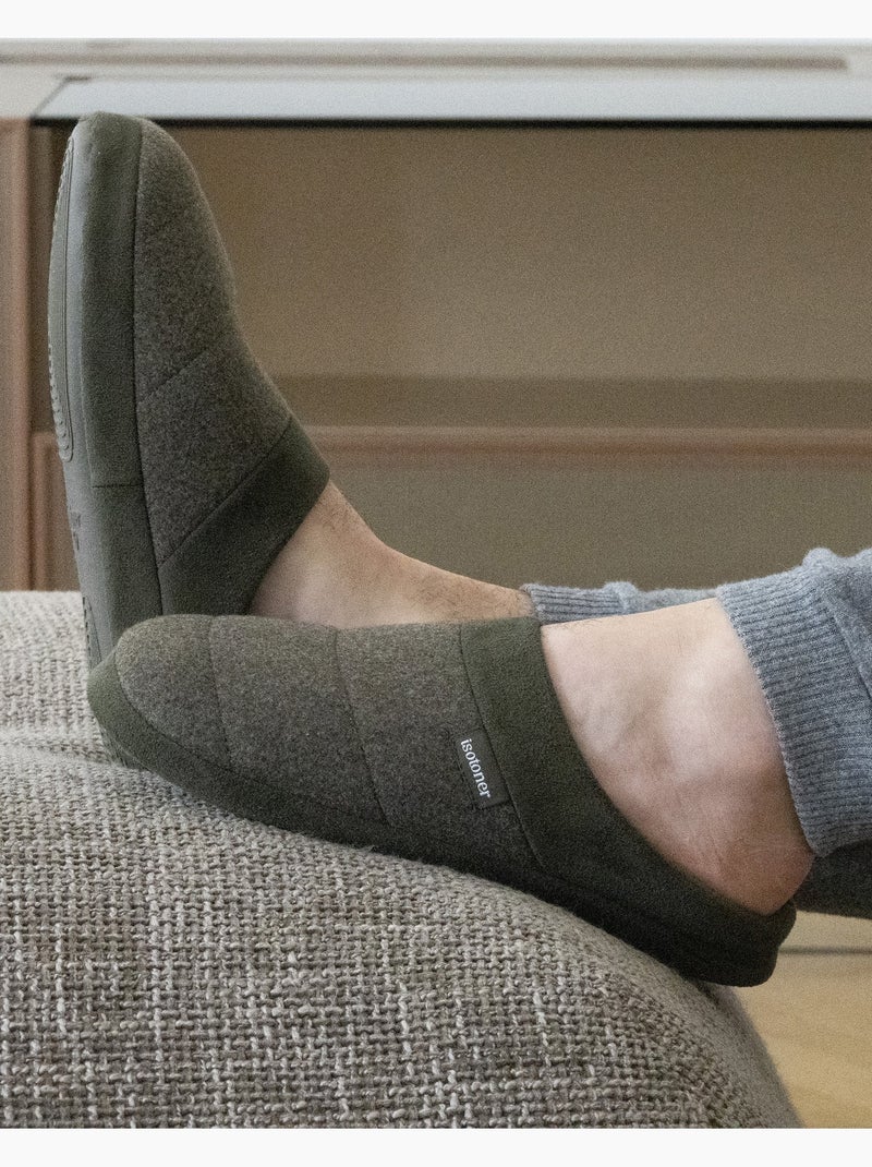 Chaussons mules polaire, semelle gomme ultra souple homme isotoner Kaki - Kiabi
