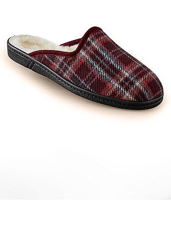 Chaussons mules pure laine à carreaux