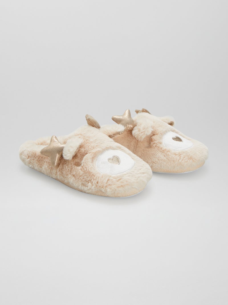 Chaussons mules 'renne' beige - Kiabi