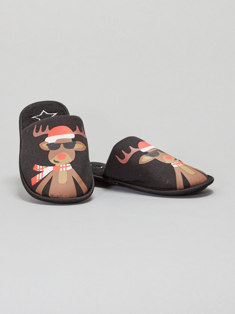 Chaussons mules 'renne' noir - Kiabi