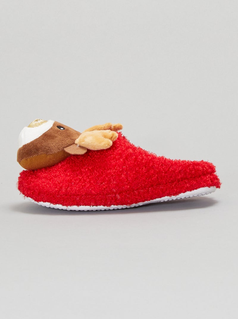 Chaussons mules 'renne' rouge - Kiabi