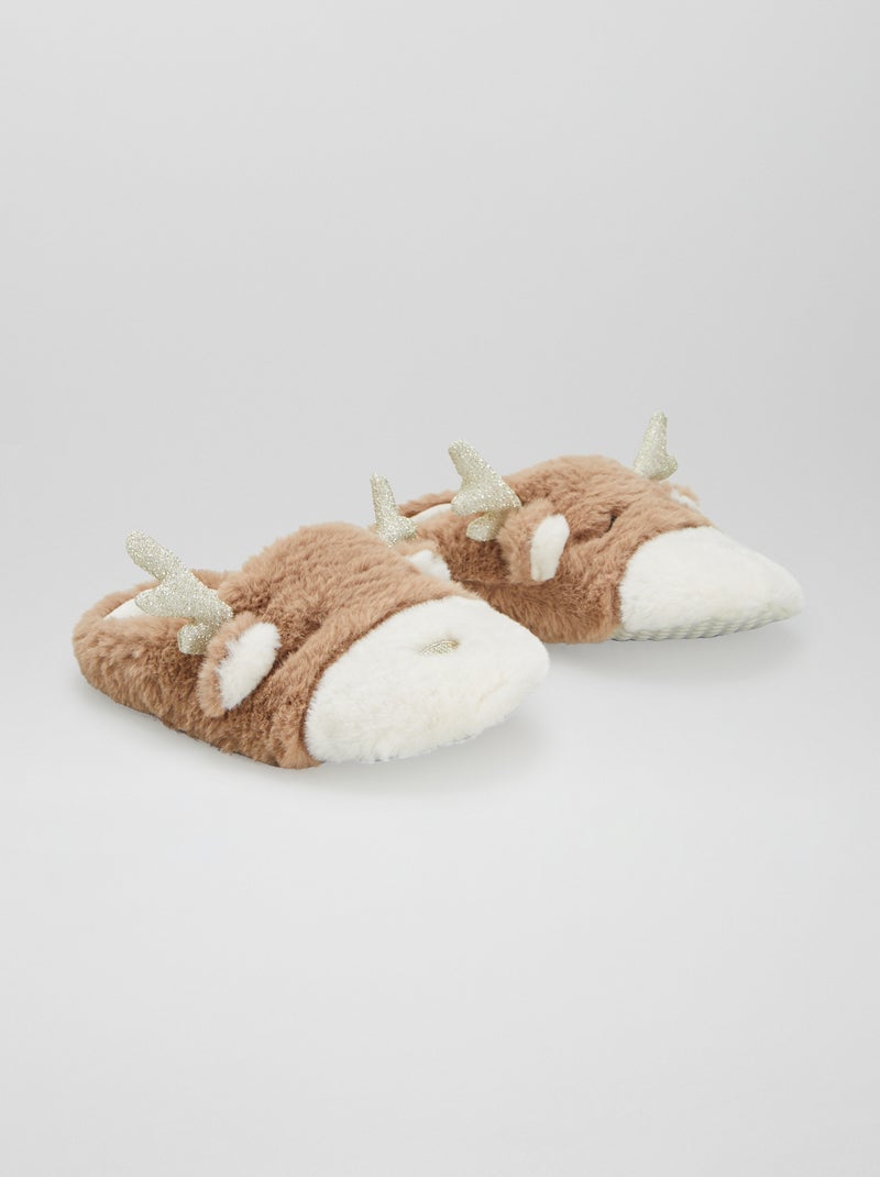 Chaussons mules 'rennes' 'noël' Beige - Kiabi