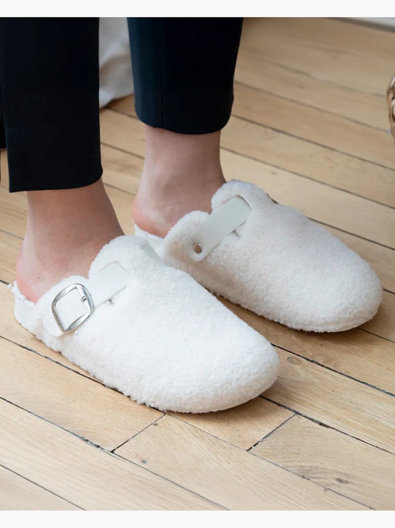 Chaussons mules sabot confort interieur imitation femme isotoner Ivoire - Kiabi