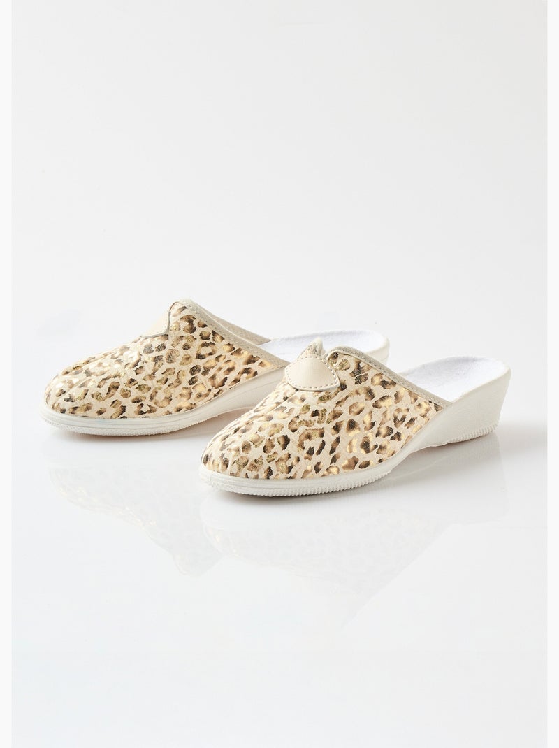 Chaussons mules sabot imprimé léopard - Afibel Doré - Kiabi