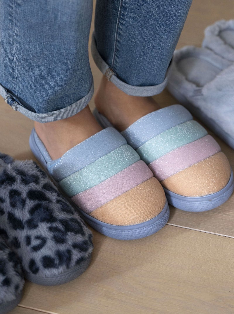 Chaussons mules semelle bloup extra confort femme Isotoner Bleu Violet Blanc - Kiabi