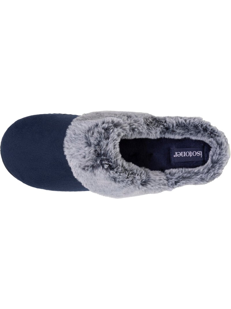 Chaussons mules semelle ergonomique confort, velours femme Bleu marine - Kiabi