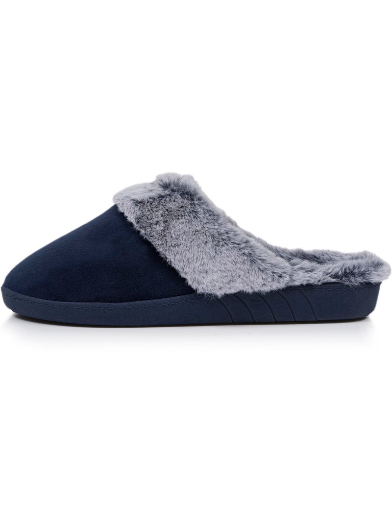 Chaussons mules semelle ergonomique confort, velours femme Bleu marine - Kiabi
