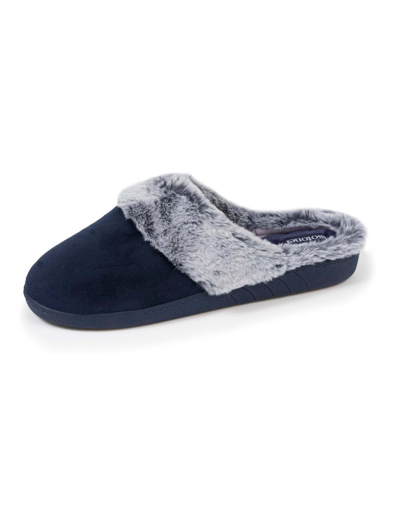 Chaussons mules semelle ergonomique confort, velours femme Isotoner Bleu marine - Kiabi