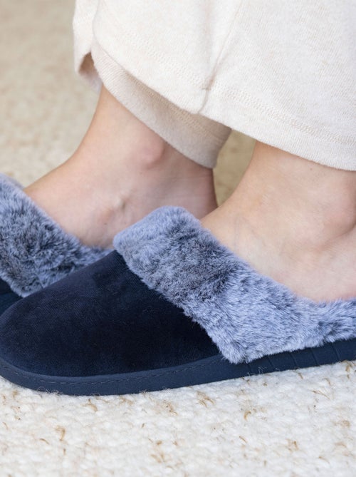 Chaussons mules semelle ergonomique confort, velours femme Isotoner - Kiabi