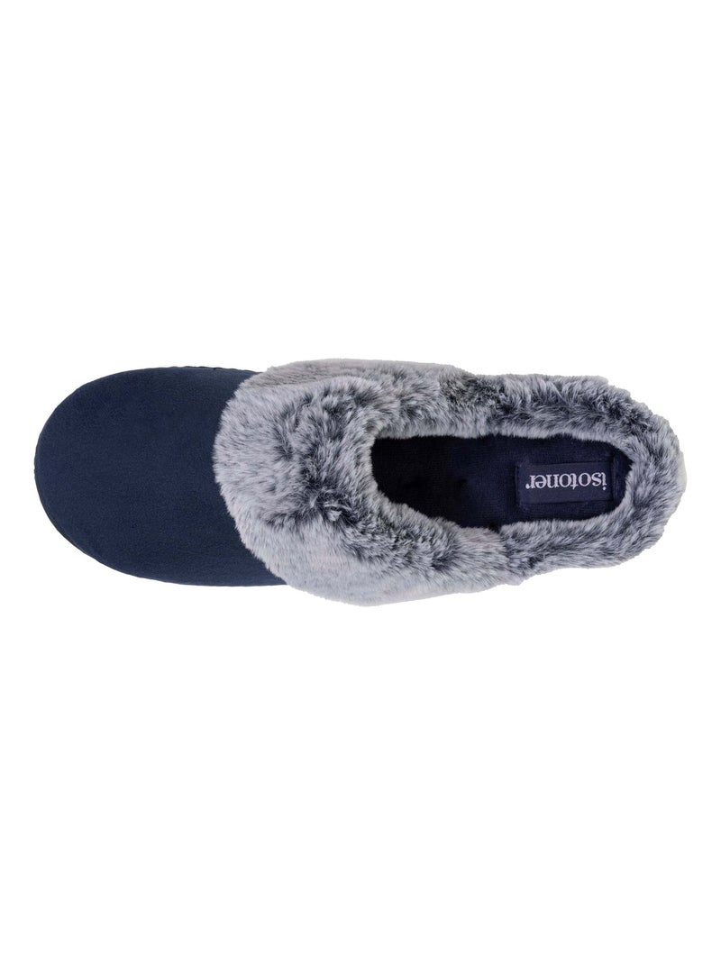 Chaussons mules semelle ergonomique confort, velours femme Isotoner Bleu marine - Kiabi
