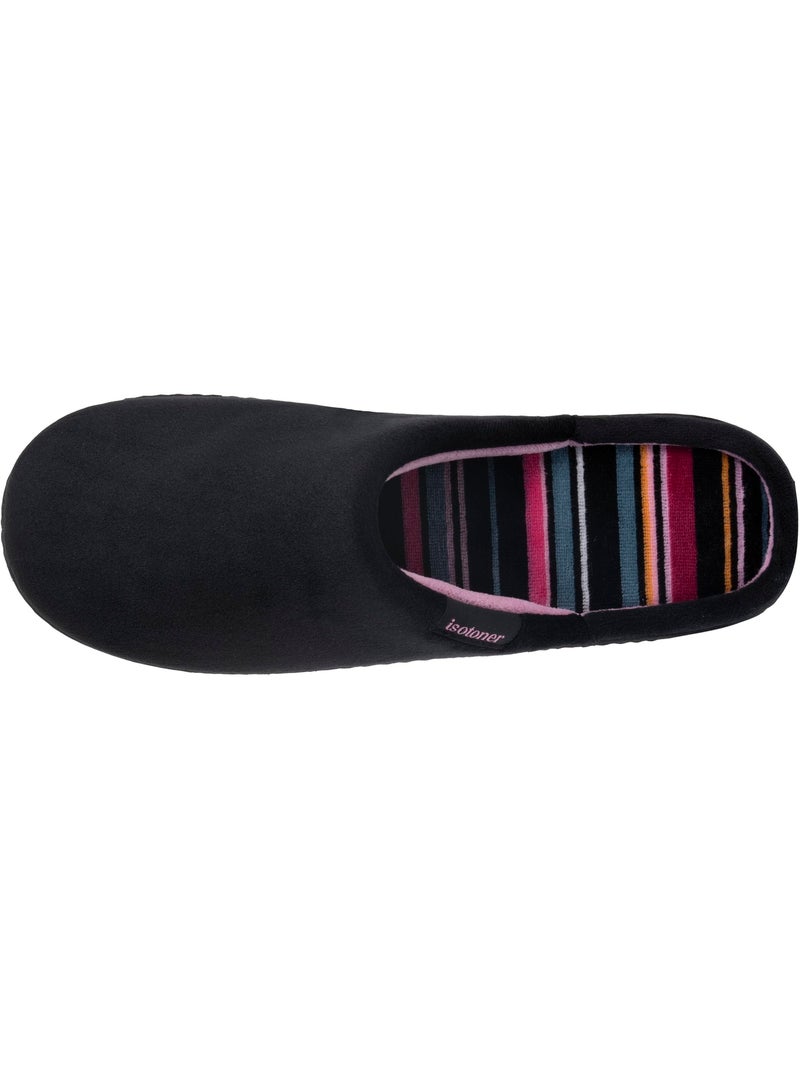 Chaussons mules semelle ergonomique confort, velours femme Isotoner Noir - Kiabi
