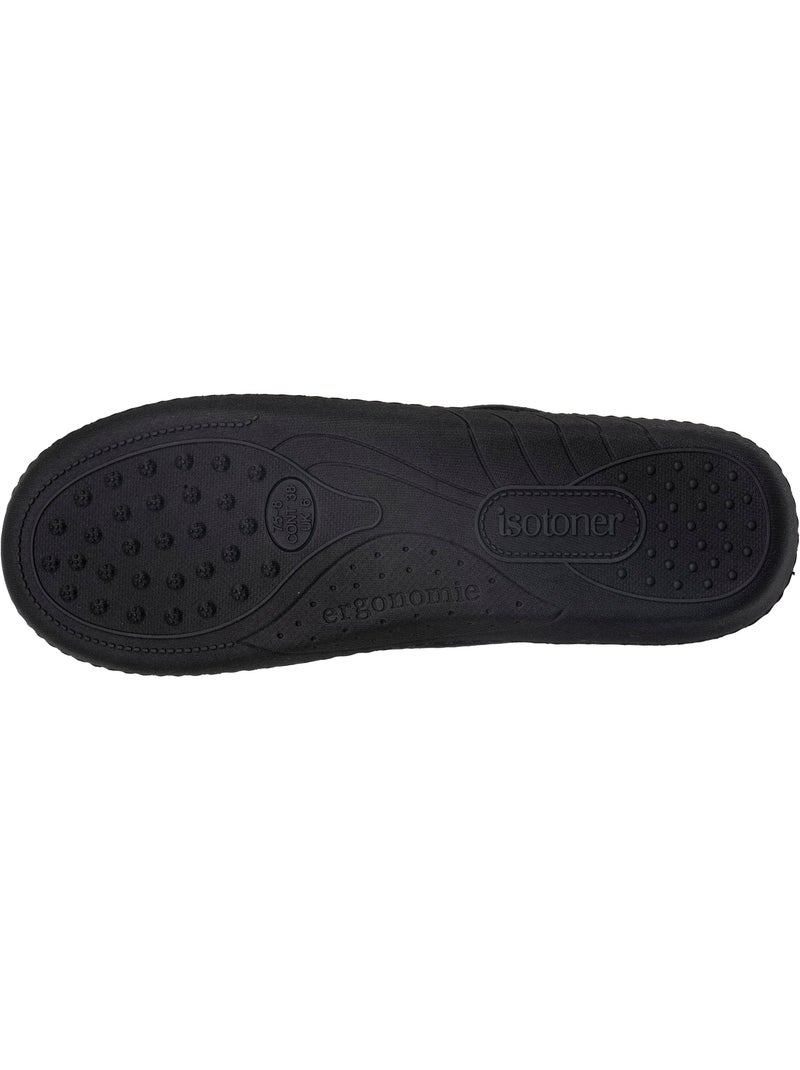 Chaussons mules semelle ergonomique confort, velours femme Isotoner Noir - Kiabi
