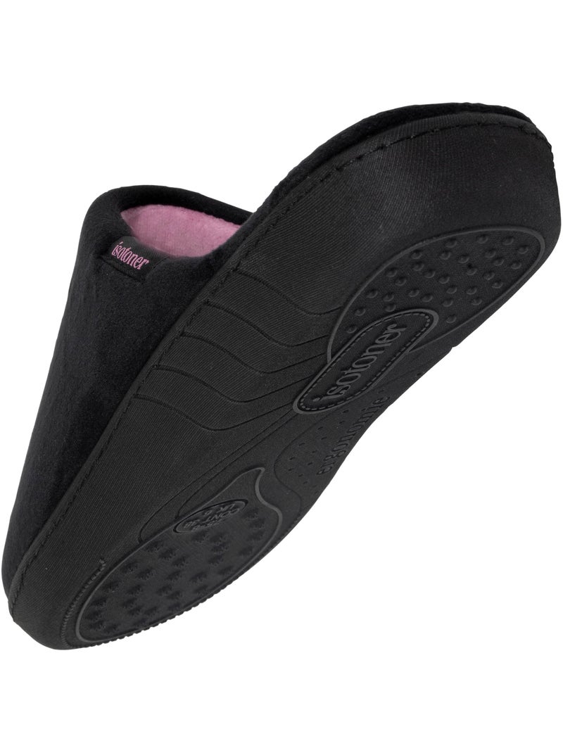 Chaussons mules semelle ergonomique confort, velours femme Isotoner Noir - Kiabi