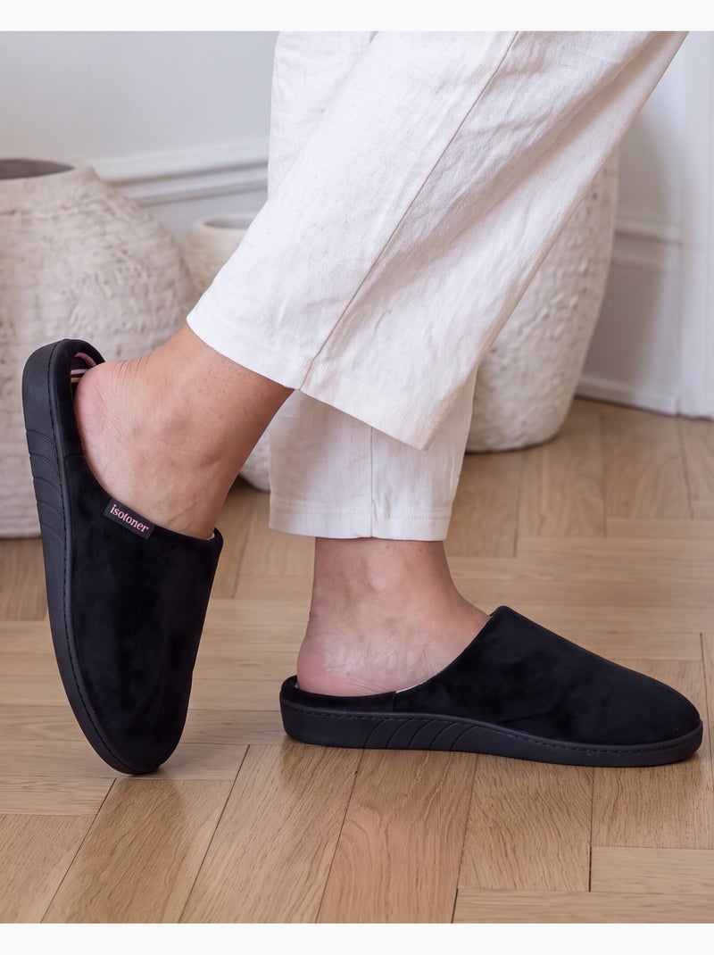 Chaussons mules semelle ergonomique confort, velours femme Noir - Kiabi
