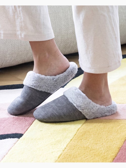 Chaussons mules sergé pailleté, semelle gomme ultra femme isotoner - Kiabi