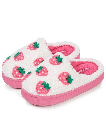 Chaussons mules sherpa fraise, semelle bloup xtra fille