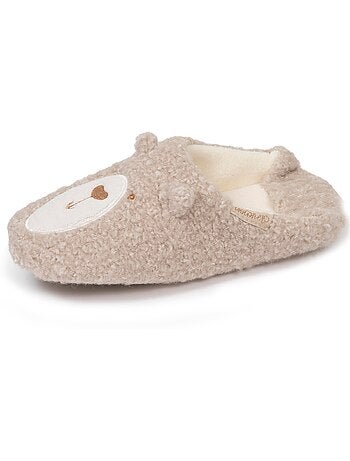 Chaussons mules sherpa, semelle antidérapante femme