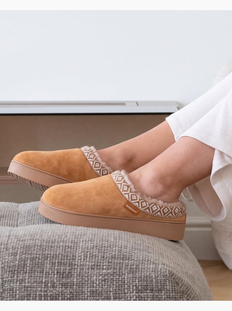 Chaussons mules suédine à semelle compensé de 3,5 cm, femme Camel - Kiabi
