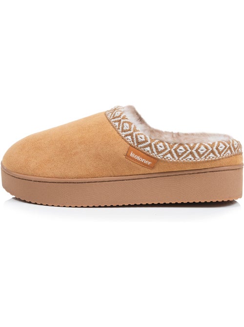 Chaussons mules suédine à semelle compensé de 3,5 cm, femme Isotoner - Kiabi Chaussons mules suédine à semelle compensé de 3,5 cm, femme Isotoner - Kiabi