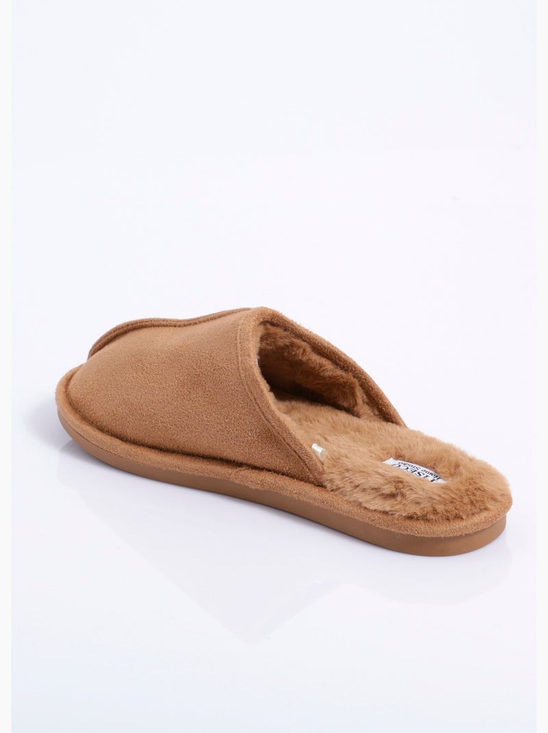 Chaussons mules suédine chauds fourrés - AFIBEL Cognac - Kiabi