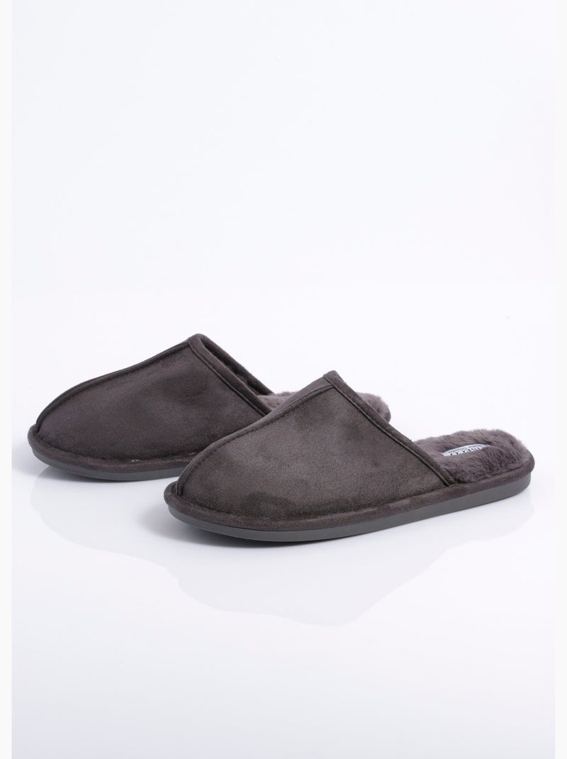 Chaussons mules suédine chauds fourrés - AFIBEL Gris foncé - Kiabi