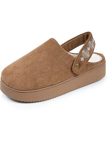 Chaussons mules suédine plateforme de 3,5 cm, confort femme Isotoner