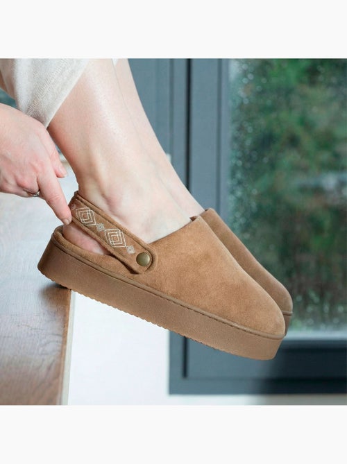 Chaussons mules suédine plateforme de 3,5 cm, confort femme Isotoner - Kiabi