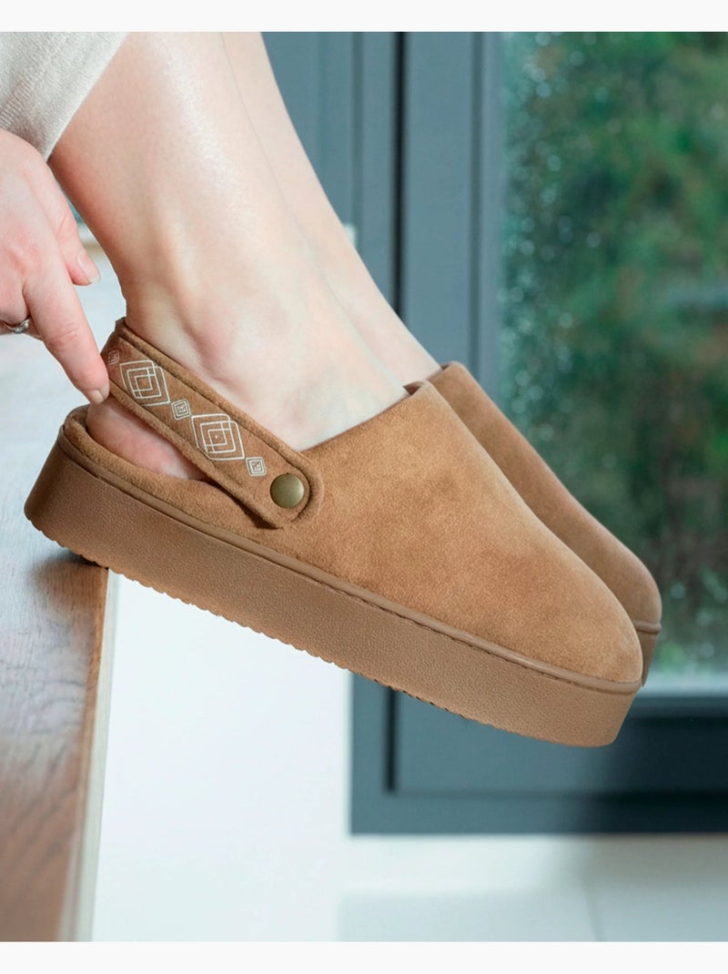 Chaussons mules suédine plateforme de 3,5 cm, confort femme Isotoner Camel - Kiabi