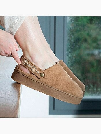 Chaussons mules suédine plateforme de 3,5 cm, confort mousse optimal femme Isotoner