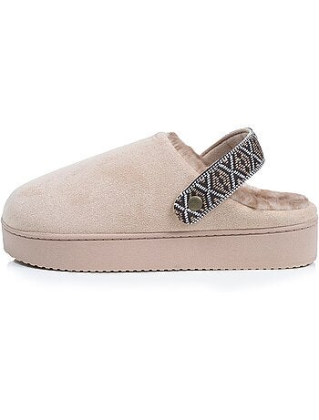 Chaussons mules suédine semelle plateforme femme isotoner