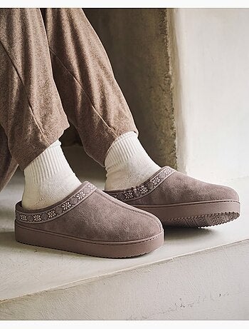 Chaussons mules suédine semelle plateforme femme isotoner