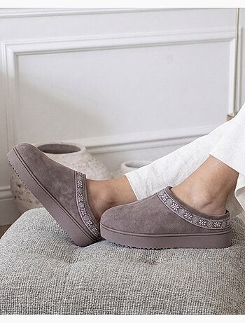 Chaussons mules suédine semelle plateforme femme