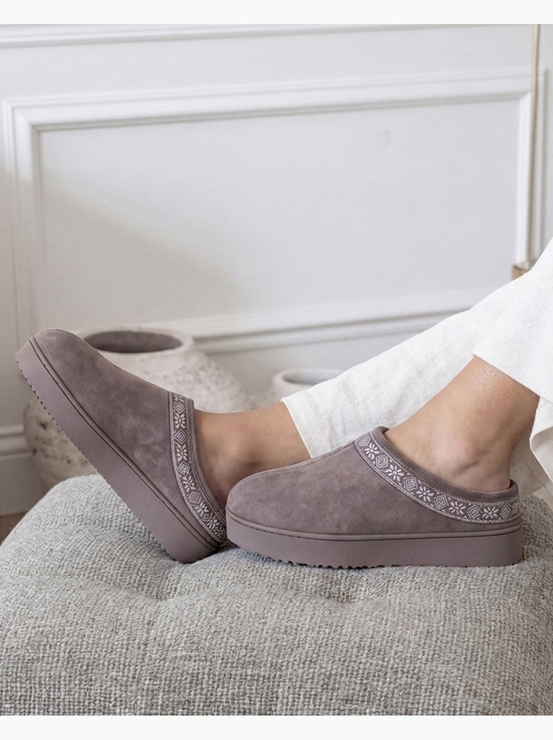Chaussons mules suédine semelle plateforme femme Taupe - Kiabi