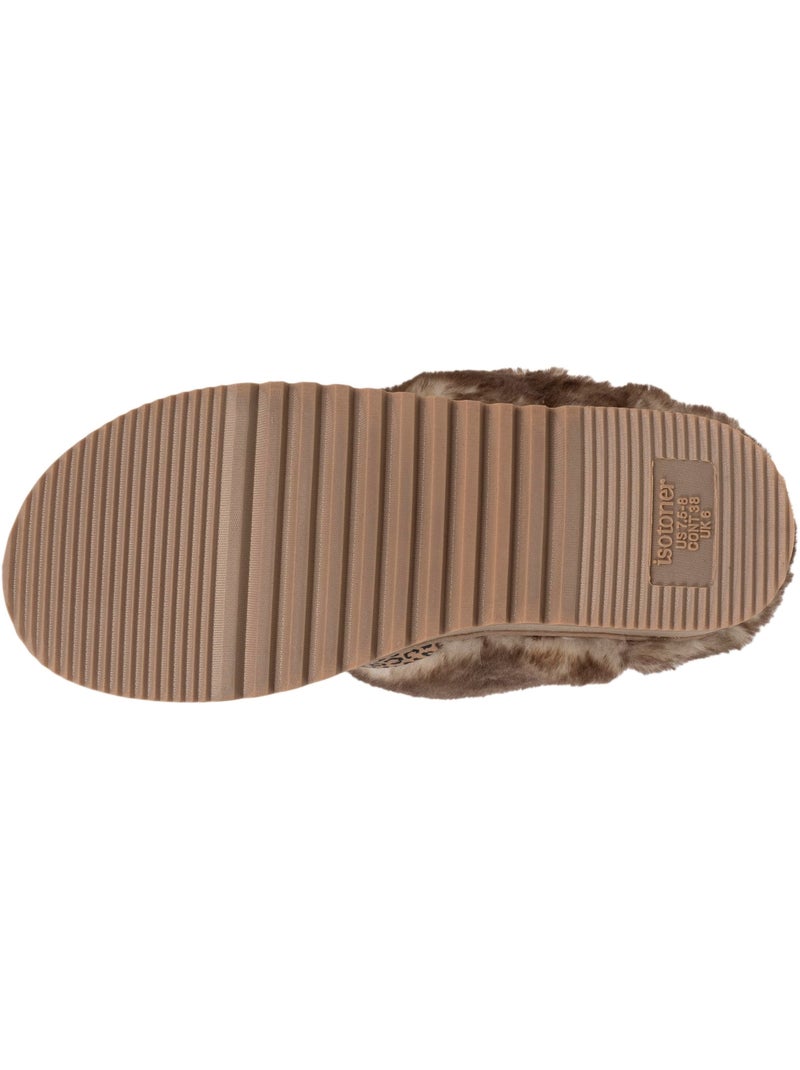 Chaussons mules suéfine, chauds femme Isotoner Noir Marron - Kiabi