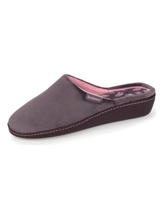 Chaussons mules talon femme gris foncé rose Isotoner