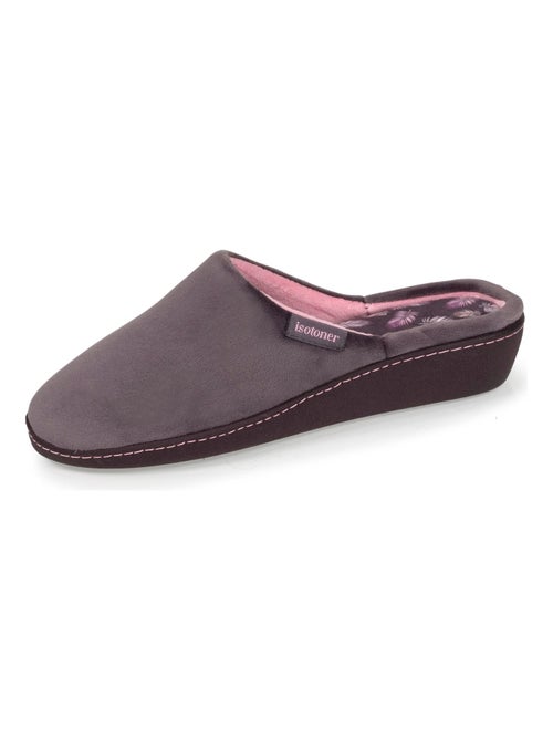 Chaussons mules talon femme gris foncé rose Isotoner - Kiabi