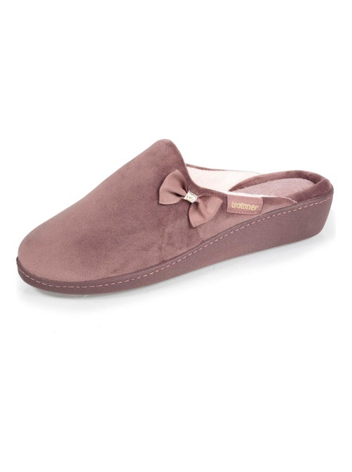 Chaussons mules talon femme taupe Isotoner - Kiabi