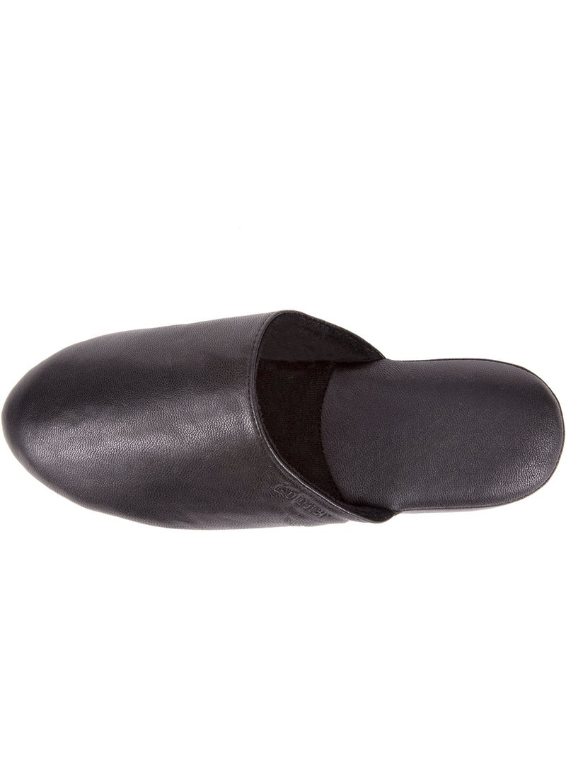 Chaussons mules tout cuir, semelle confort homme isotoner Noir - Kiabi