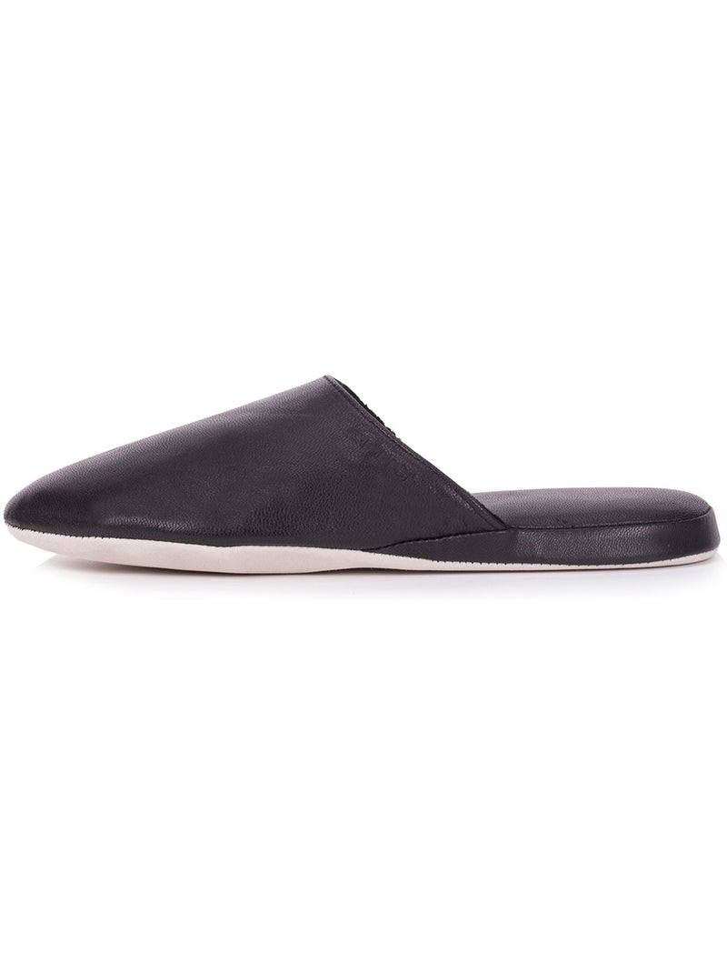 Chaussons mules tout cuir, semelle confort homme isotoner Noir - Kiabi