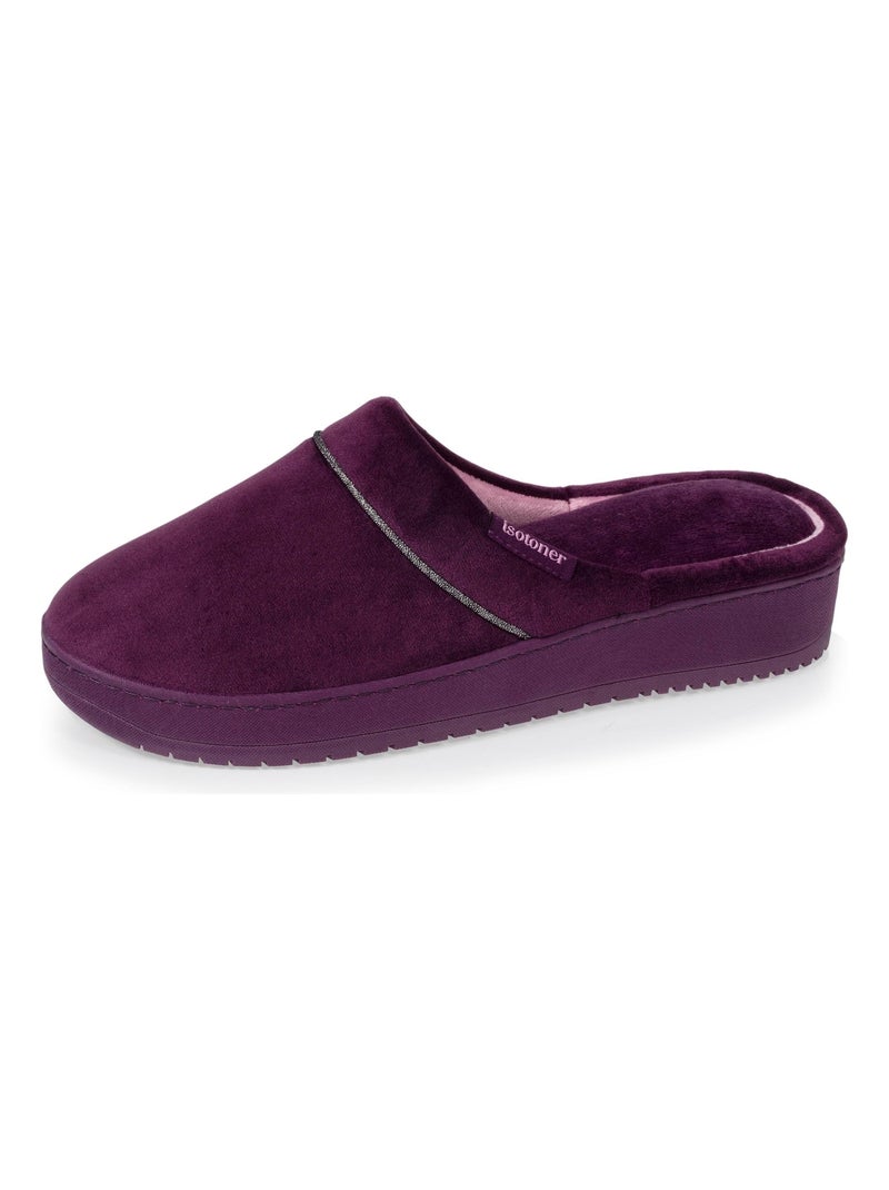 Chaussons mules ultra confortables, à mémoire de forme, semelle plateforme de 3,7 cm femme Isotoner Violet aubergine - Kiabi