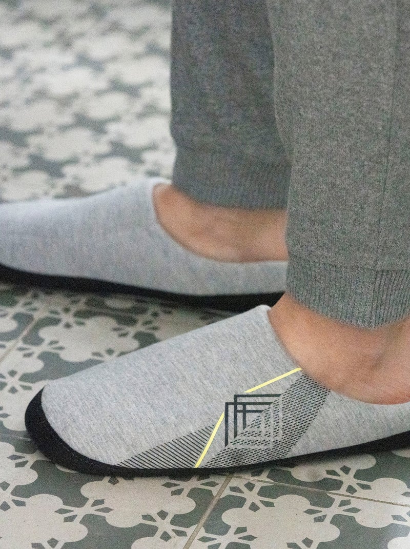 Chaussons mules ultra confortables, avec picots antidérapants homme Isotoner Gris chiné - Kiabi