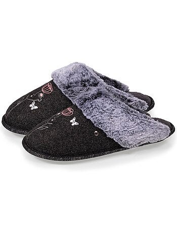 Chaussons mules ultra confortables, bordure en fausse femme isotoner