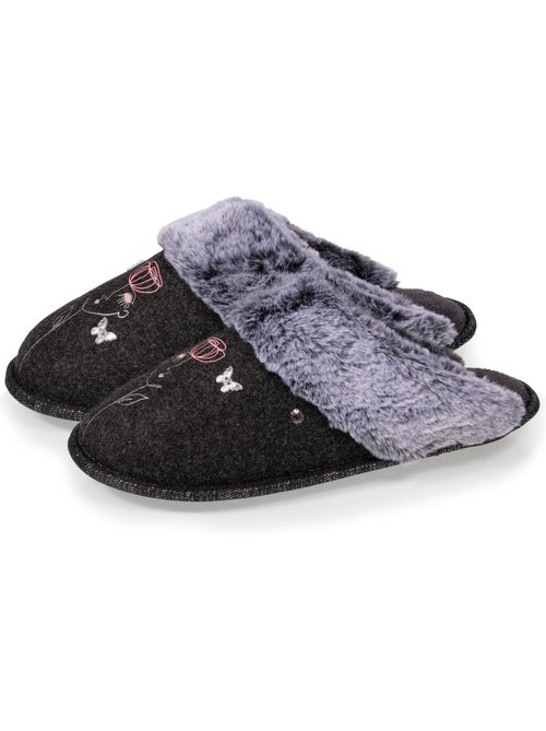 Chaussons mules ultra confortables, bordure en fausse femme isotoner - Kiabi
