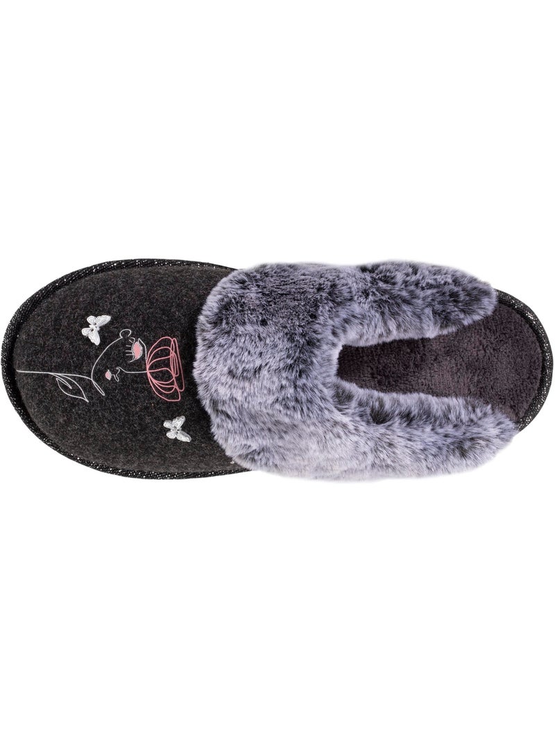 Chaussons mules ultra confortables, bordure en fausse femme isotoner Gris chiné - Kiabi