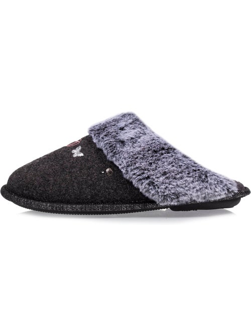 Chaussons mules ultra confortables, bordure en fausse femme isotoner - Kiabi